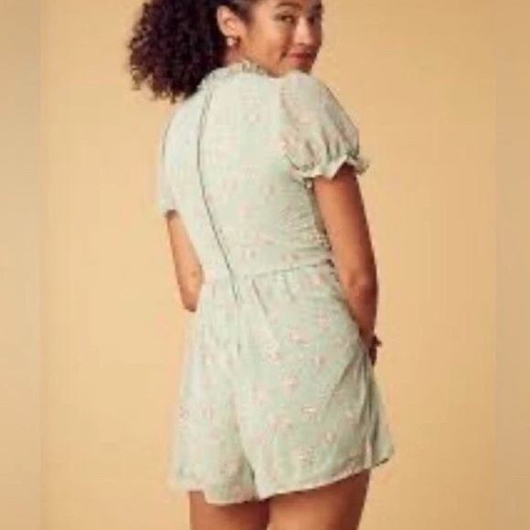 Trixxi Mint Green Floral Romper XL NWT Ruffle Babydoll Cottagecore Fairycore - Picture 2 of 13
